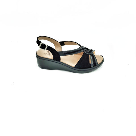 Confort Shoe Factory Est. 1976 -Wedge Sandal (Suede) (Black)