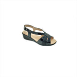 Confort Shoe Factory Est. 1976 Wedge Sandal (Black Patent)