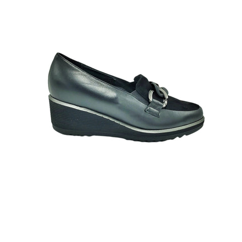 SOFFICE SOGNO- Black Slip-On  Moccasin Wedge