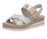 Rieker -  T-Strap Block Heel Platform (Metallic  Pink-Blue )